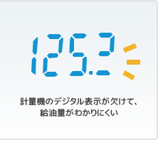 計量機のデジタル表示が欠けて、給油量がわかりにくい